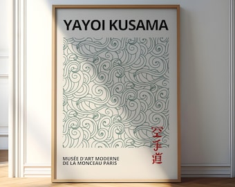 Yayoi Kusama Abstract Wave Poster, Japanese Minimalist Line Art, Modern Exhibition Wall Decor