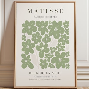 Salbei Grün Matisse Blumen Druck - Gerahmte Wandkunst - Botanische Wandkunst - Große Wandkunst - Grüne Wandkunst