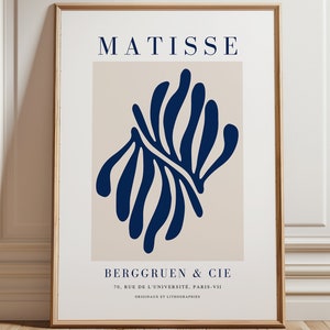 Lámina Matisse azul marino, arte mural enmarcado, arte abstracto, arte mural grande, decoración de sala de estar, estilo moderno de mediados de siglo