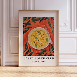 PASTA Lover Club Print, Framed Wall Art Italian Food Poster, Food Wall Art, Kitchen Wall Decor, Pasta Print, Food Illustration