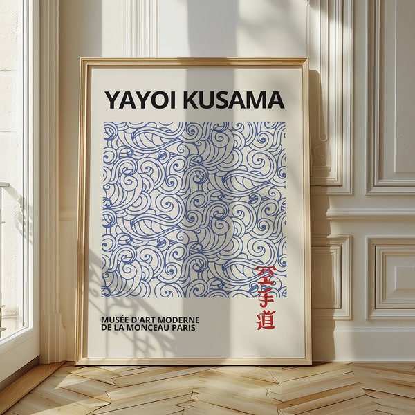 Impresión YAYOI KUSAMA, decoración maximalista de arte de pared enmarcado, arte de pared japonés, cartel de Yayoi Kusama, decoración minimalista de arte moderno japonés