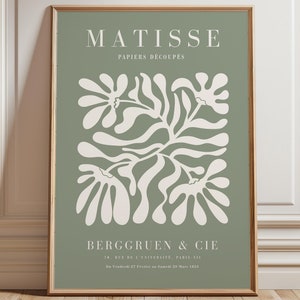 Sage Green Matisse Print - Framed Wall Art - Green Wall Art -  Large Wall Art - Living Room Decor - Mid Century Modern - Papiers Decoupes