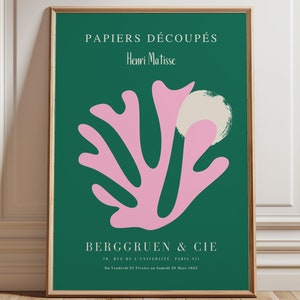 Impresión de Matisse Papiers Decoupes - Arte mural enmarcado - Moderno de mediados de siglo - Arte mural grande - Hoja de Matisse - Colores rosa y verde