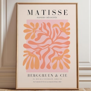 Impression Matisse rose orange - oeuvre d'art murale encadrée - art mural abstrait - art moderne du milieu du siècle - grande oeuvre d'art murale - oeuvre d'art murale Matisse - papiers découpés