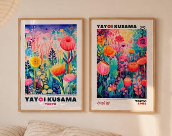 Set of 2 Yayoi Kusama Floral Poster, Japanese Exhibition Wall Art