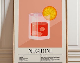 Negroni Recipe Print: Bar Cart Alcohol Poster