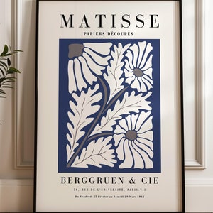 Henri Matisse Retro Blumen Druck - Gerahmte Wandkunst - Blumenmarkt Druck - Große Wandkunst - Botanische Wandkunst - Blaue Wandkunst