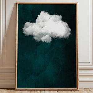 Stampa di nuvole - Arte murale con cornice - Arte murale verde scuro - Arte astratta - Arte murale minimalista - Decorazione massimalista