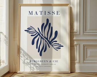 Marineblauwe Matisse print, ingelijste kunst aan de muur, abstracte kunst, kunst aan de grote muur, woonkamer decor, Mid Century Modern