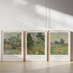 Paul Cezanne Set of 3, Framed Wall Art, Green Old Vintage Painting, Landscape Oil Painting, Antique Oil Painting, Gallery Wall Set