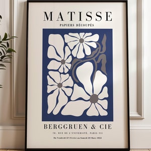 Henri Matisse Retro Blumen Druck - Gerahmte Wandkunst - Blumenmarkt Druck - Große Wandkunst - Botanische Wandkunst - Blaue Wandkunst