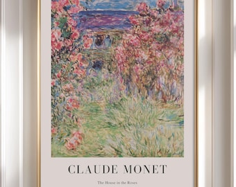 Claude Monet - The House in the Roses 1925 - Framed Wall Art - Large Wall Art - Vintage Poste - Oil Painting - Farmhouse Decor