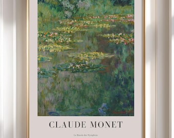 Claude Monet Water Lilies Print: Green Landscape Painting, Framed Wall Art