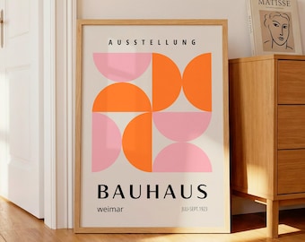 Bauhaus Kunstdruck: Rosa Orange Mid Century Modern Wandkunst