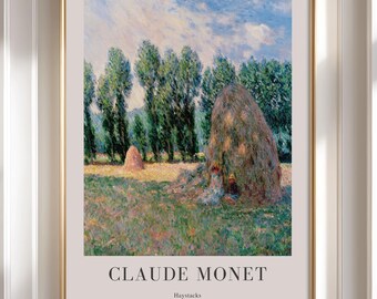 Claude Monet Haystacks Print - Framed Rustic Landscape Wall Art