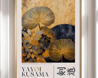 YAYOI KUSAMA Print, Framed Wall Art Japanese Wall Art, Japanese Modern Art Kusama Exhibition, Gold Wall Art, Gift Botanical Prints