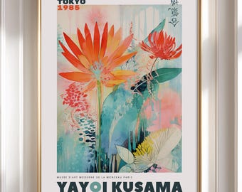 YAYOI KUSAMA Print, Framed Wall Art Japanese Wall Art, Japanese Modern Art Kusama Exhibition, Colorful Wall Art, Botanical Print