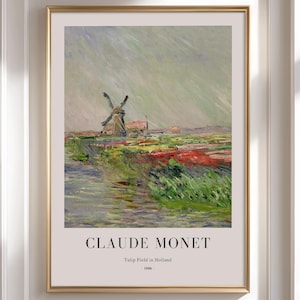 Claude Monet - Tulip Field in Holland 1886 - Framed Wall Art - Green Landscape Painting - Large Wall Art - Antique Oil Painting