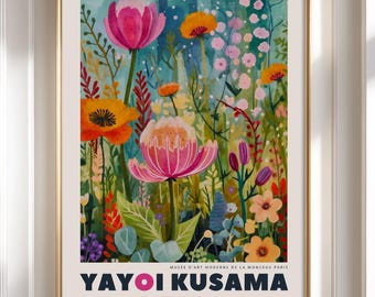 YAYOI KUSAMA Print - Framed Wall Art - Japanese Wall Art - Japanese Modern Art Kusama Exhibition - Colorful Wall Art - Botanical Prints