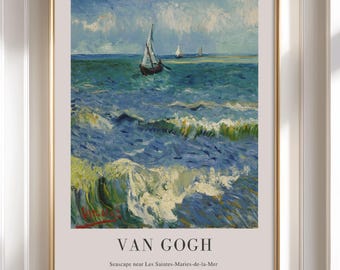 Impresión del paisaje marino de Van Gogh: Les Saintes-de-la-Mer, arte de pared enmarcado