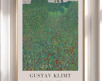 Gustav Klimt 'Blooming Poppy' Print - Framed Antique Green Oil Painting