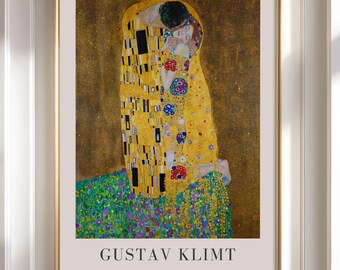 グスタフ・クリムト 'THE KISS,1908'  AUTHENTIC 1992 アートプリント Gustav Klimt 'The Kiss' Print - Framed Antique Oil Painting - Etsy