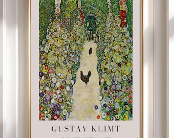 Gustav Klimt Print: Garden Path with Chickens, Framed Wall Art