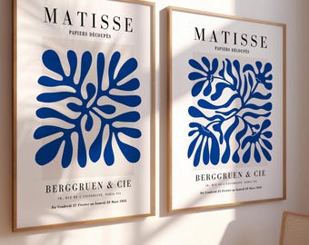 Set of 2 Blue Henri Matisse Prints: Framed Papiers Decoupes Wall Decor