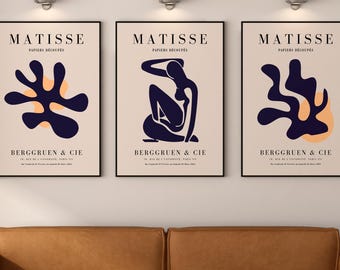 Set of 3 Henri Matisse Exhibition Prints, Elegant Neutral Modern Decor