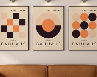 Set of 3 Bauhaus Exhibition Poster, Minimalist Geometric Wall Art