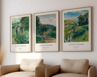 Renoir Poster Set of 3 – Impressionist Vintage Paintings, Classic Museum Art Prints, French Landscape Wall Decor
