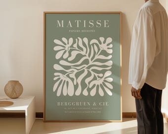 Salbeigrüner Matisse Blumendruck: Mid-Century Modern Wandkunst