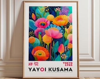Colorful Botanical Print, Contemporary Japanese Flower Wall Art, Modern Exhibition Poster