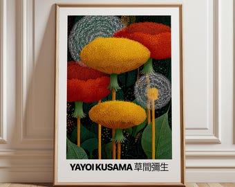 Yayoi Kusama Floral Wall Art, Vibrant Japanese Botanical Poster, Colorful Modern Nature Print