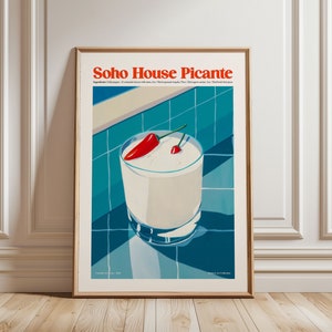 Soho House Picante Print - Oprawione dzieło sztuki ściennej - Wydruki na wózki barowe - Wydruki koktajlowe - Wydruki alkoholowe - - Plakat z przepisem na koktajl