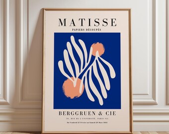 Stampa Blue Matisse: arte murale astratta moderna di metà secolo con cornice