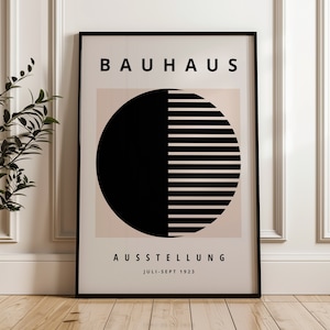 Black Beige Bauhaus Geometric Print - Mid Century Modern Framed Wall Art