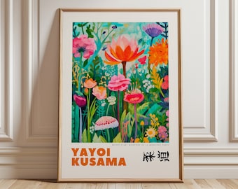 YAYOI KUSAMA Druck, gerahmte Wandkunst Japanische Wandkunst, Japanische moderne Kunst Kusama Ausstellung, bunte Wandkunst, botanischer Druck