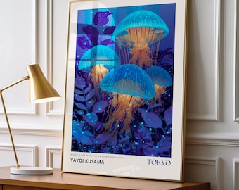Yayoi Kusama Jellyfish Poster: Framed Blue Wall Art