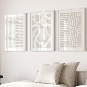 Beige Abstract Art Set of 3, Framed Wall Art, Modern Minimalist Wall Art, Large Wall Art, Gift Living Room Decor, Beige Wall Art