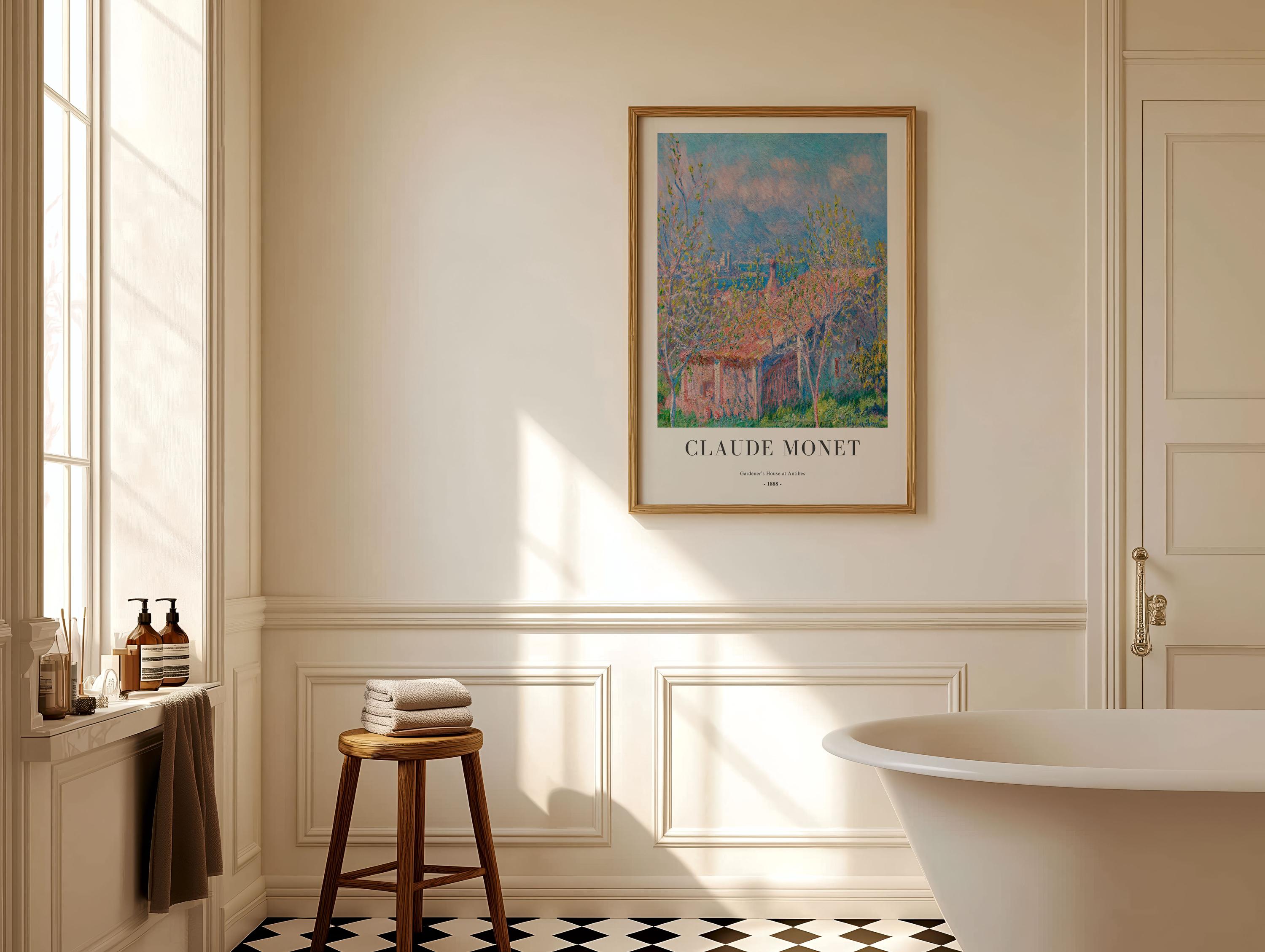 クロード・モネの版画：アンティーブの庭師の家、額入り素朴な風景画