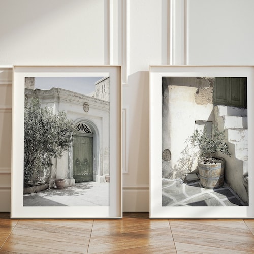 Framed Italy Wall Art Set of 2: City Photography Prints With Olive