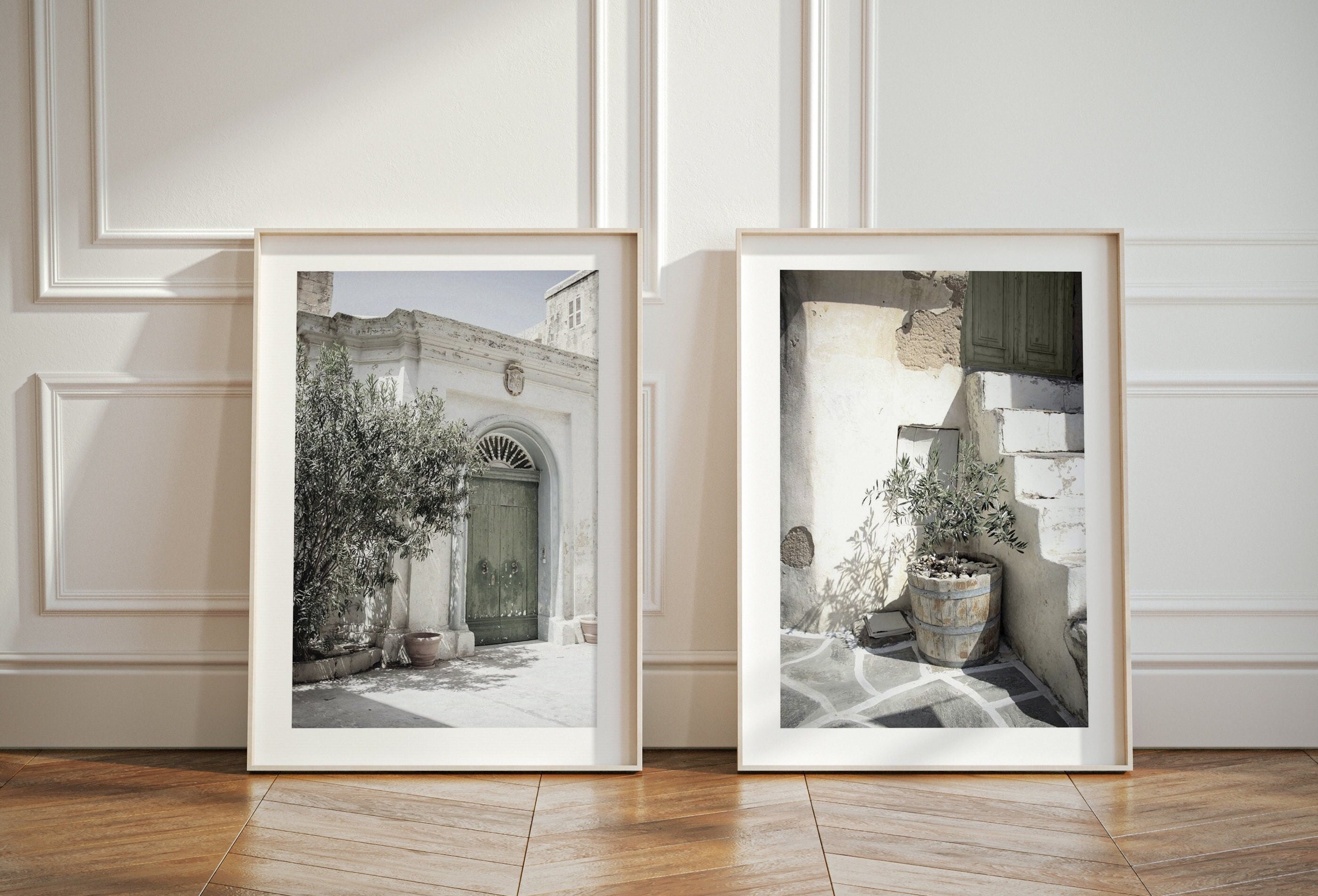 Framed Italy Wall Art Set of 2: City Photography Prints With Olive