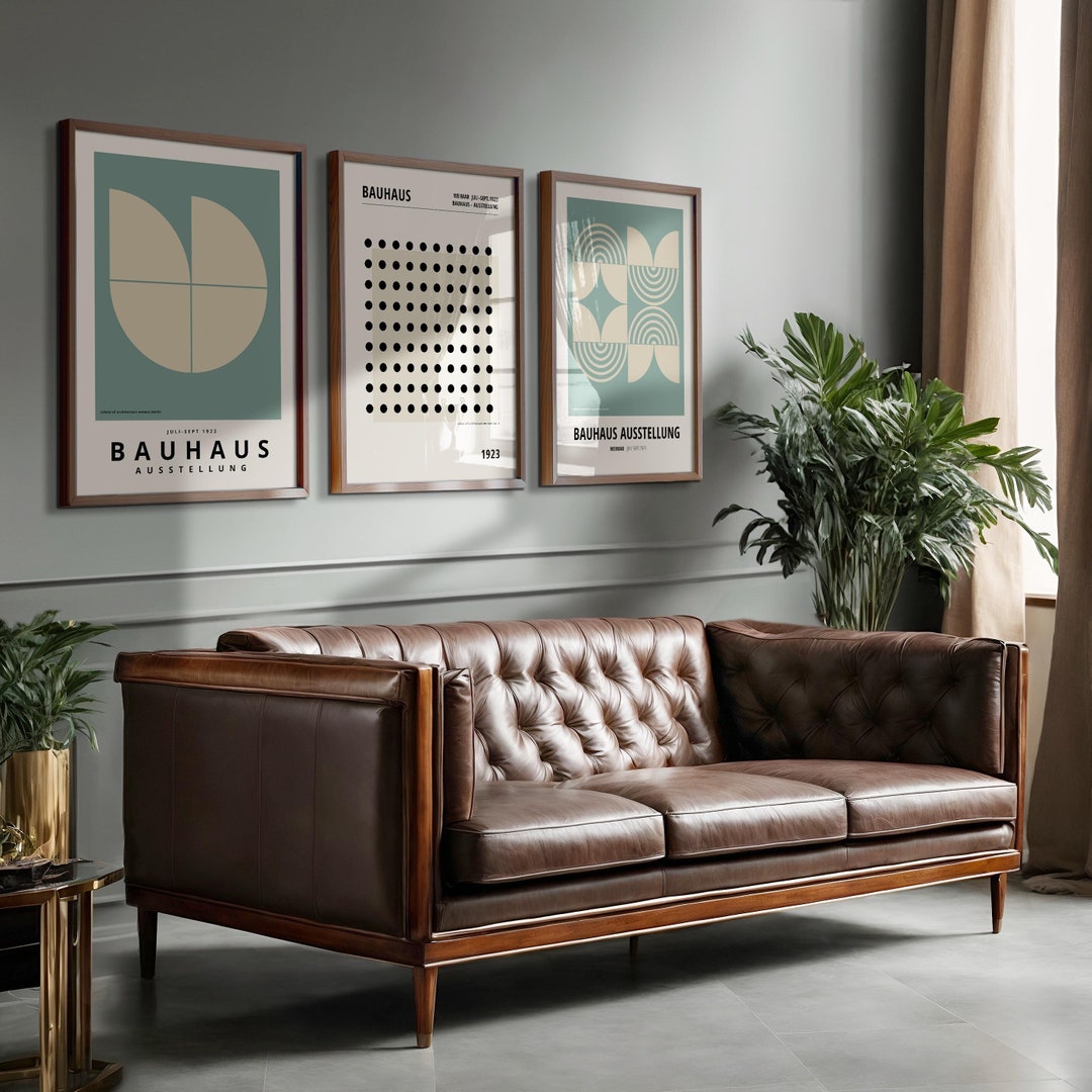 Bauhaus Poster Sage Green - Set 3 - Framed Wall Art, Mid Century Modern ...