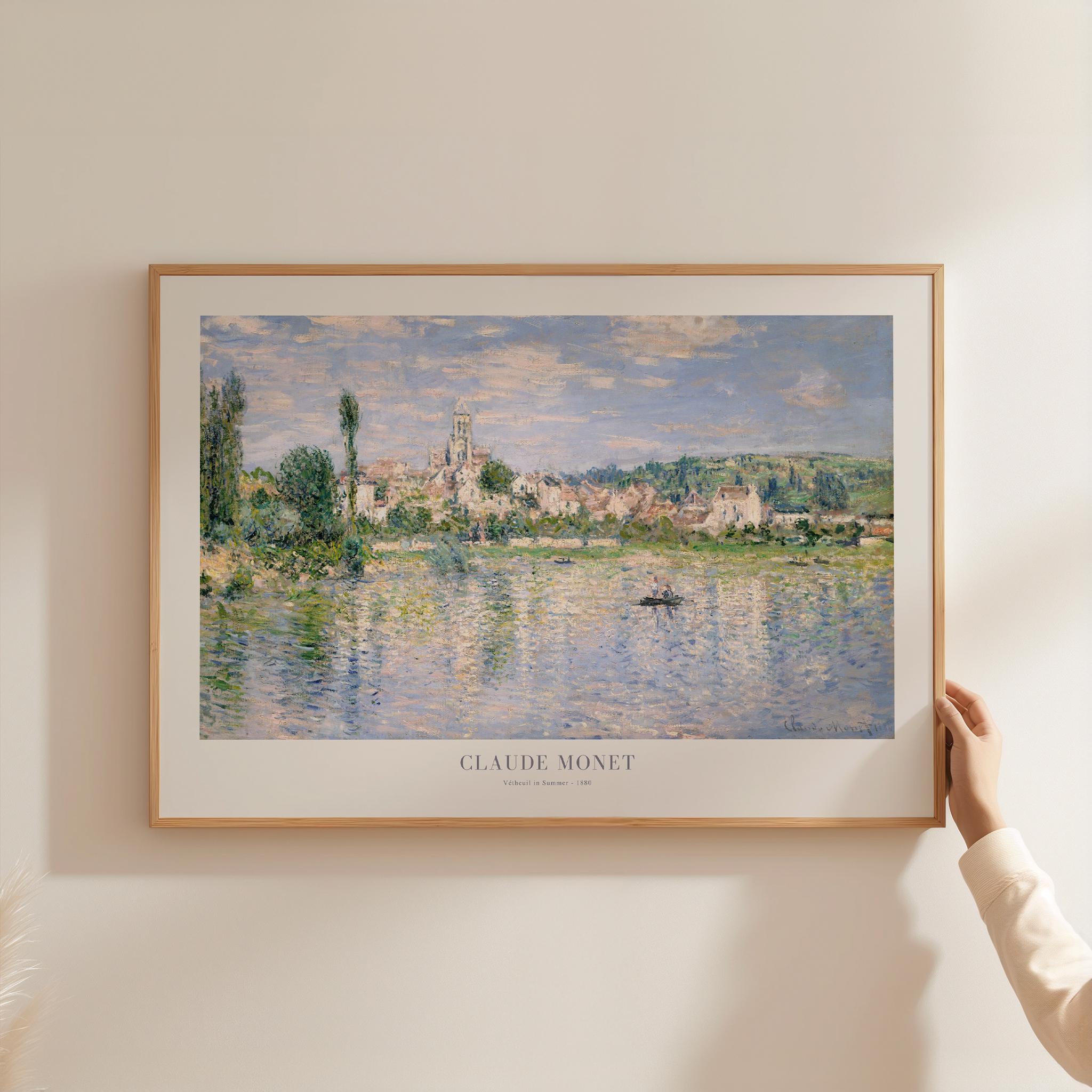 クロード・モネ、「Vetheuil in Winter」、希少大判画集・額装画 Claude Monet - Vetheuil in Summer - Framed Impressionist Landscape