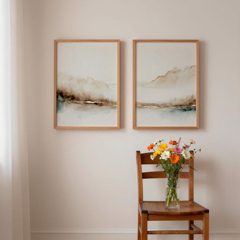 Set of 2: Minimal Watercolor Landscape Print, Neutral Abstract Wall Art, Scandinavian Prints image 15