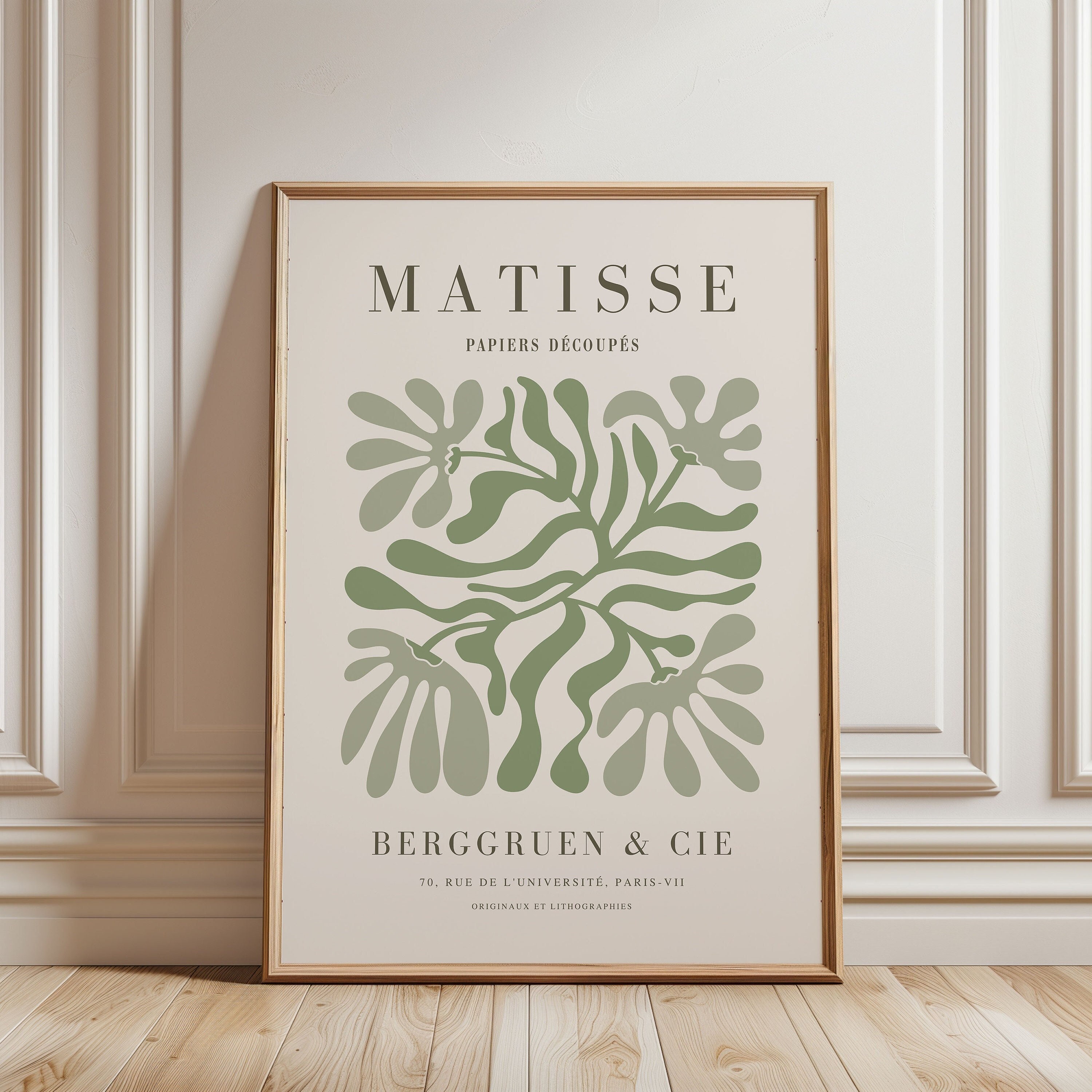 Sage Green Matisse Cutout Print - Mid Century Modern Framed Wall