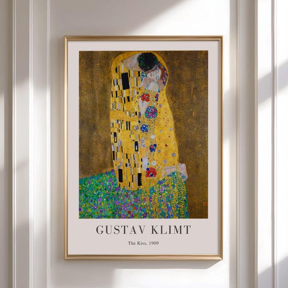 Gustav Klimt 'The Kiss' Print - Framed Antique Oil Painting - Etsy