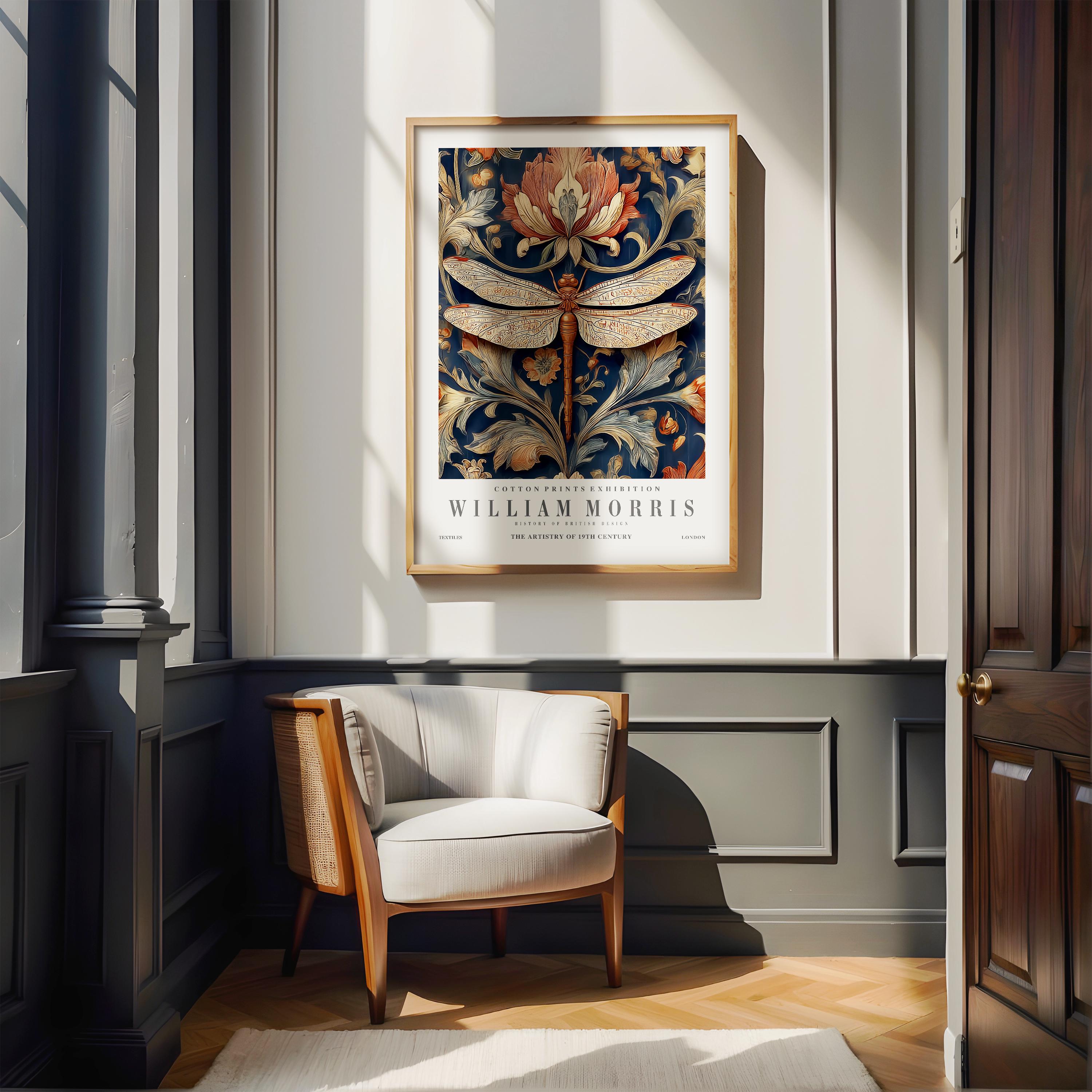 新品未使用　エリック アベル　ファインアート ウッドプリント Dragonfly Print with Ornamental Floral Details in William Morris
