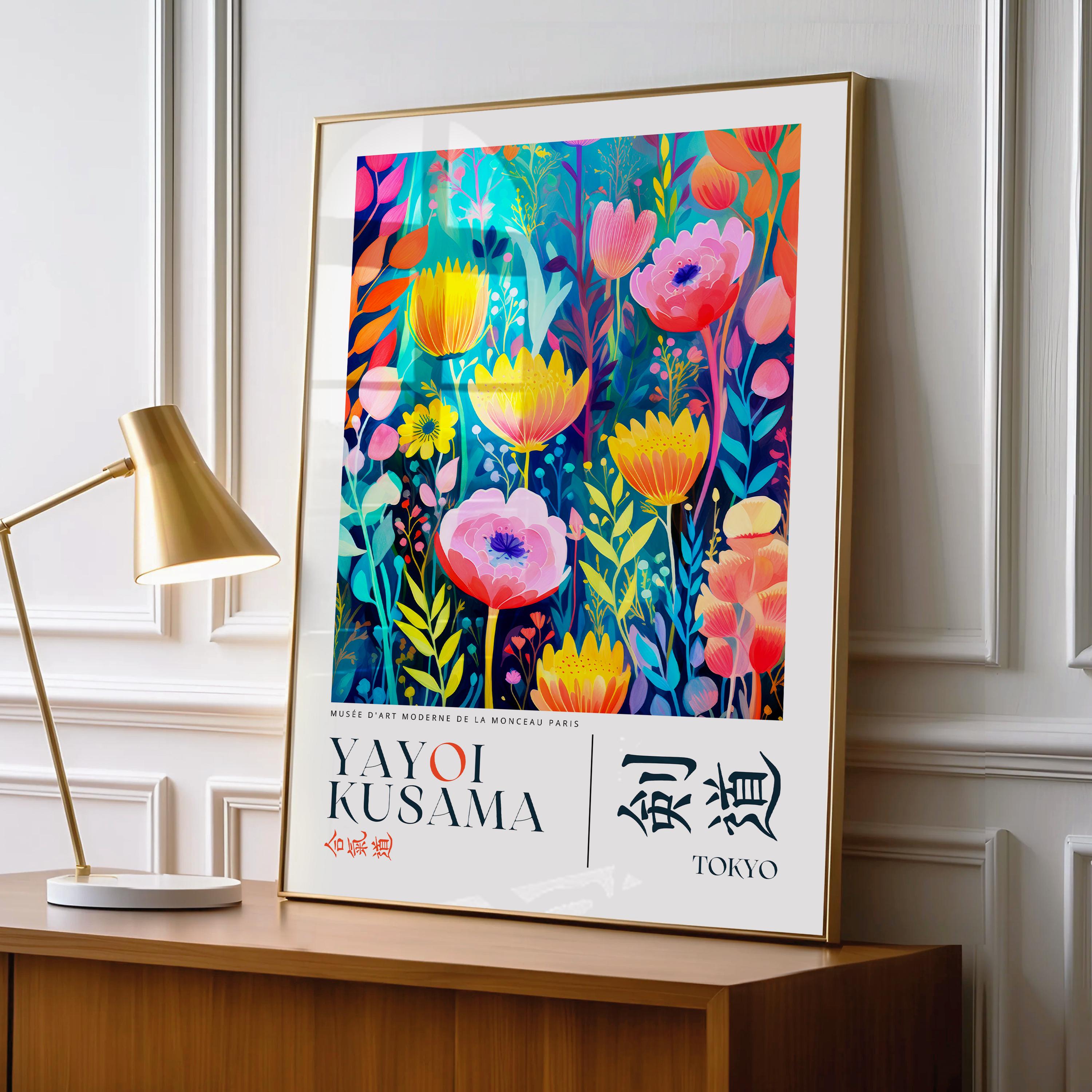 Bright Japanese Floral Wall Art, Colorful Botanical Poster
